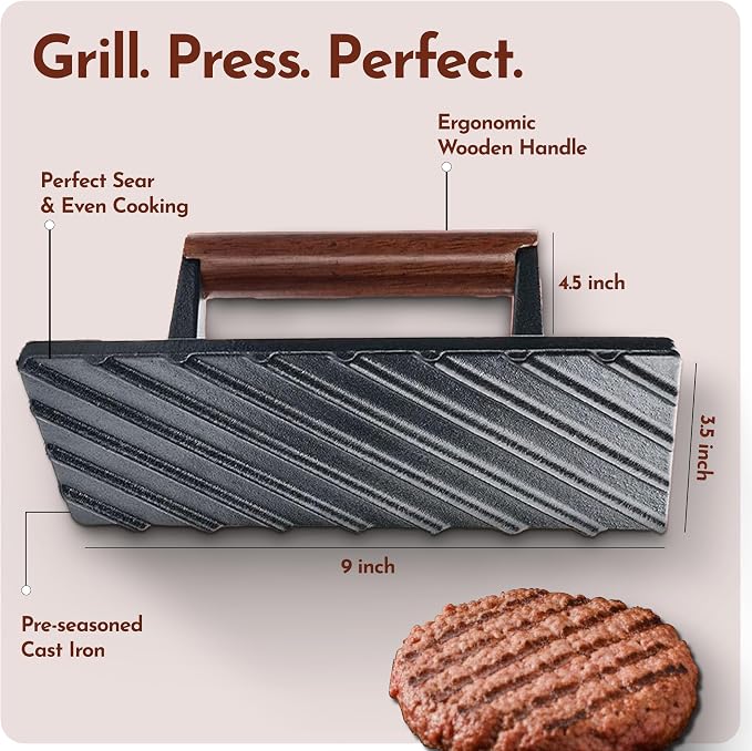Bellemain Smash Burger Press, Grill Press, Bacon Press - Rectangle