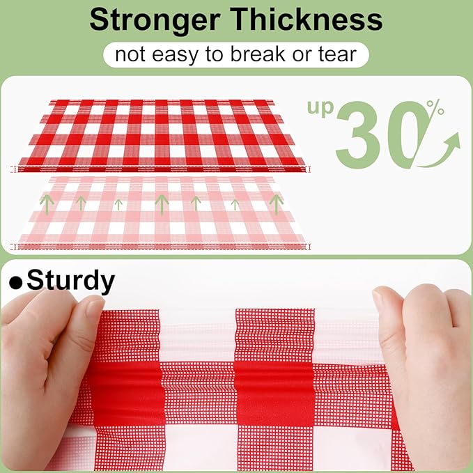 10 Packs Buffalo Disposable Table Cloth, 54 x 108 Inch Waterproof Plastic Tablecloth, Rectangle Red and White Checkered Table Covers for Picnic, Birthday, Party, Back to School