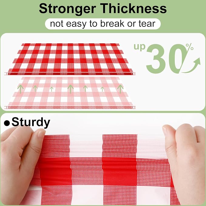 4 Packs Buffalo Disposable Table Cloth, 54 x 132 Inch Waterproof Plastic Tablecloth, Rectangle Red and White Checkered Table Covers for Picnic, Birthday, Party, Back to School