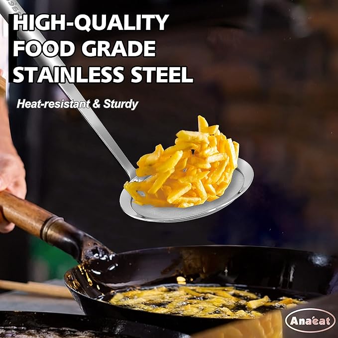 Anaeat Stainless Steel Fat Skimmer Spoon - Set of 3 Professional Kitchen Fine Mesh Food Strainer and Hot Pot Skimmer with Long Handle for Skimming, Cooking, Frying, Grease, Gravy and Foam (3"+4"+4.7")