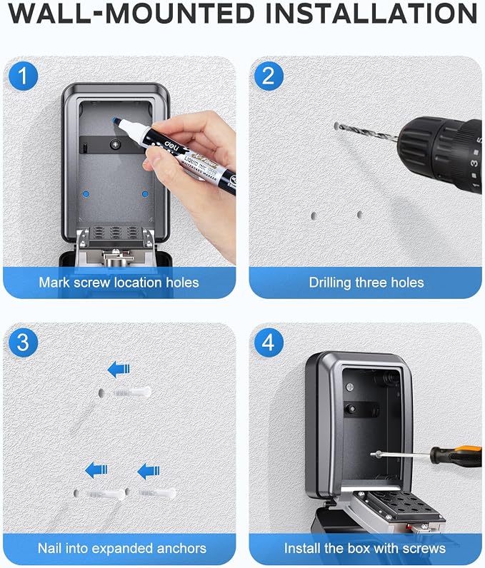Wall-Mounted Key Lock Box, 12 Digit Combination Lock Box for Keys with Code, Large Capacity & Weatherproof Outdoor Lockbox, Key Safe Storage Lock Box for Home, Office, Garage, Sliver