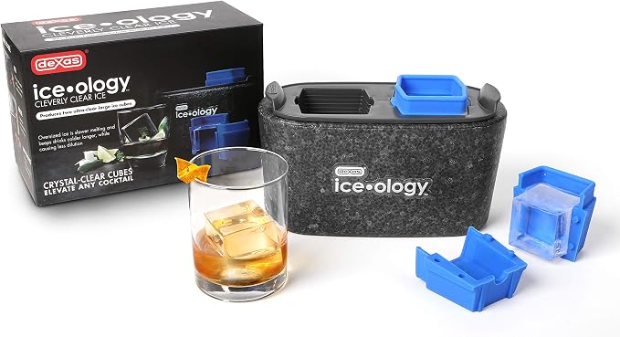 Dexas ice•ology Silicone Clear Ice Maker Tray for Crystal Clear Craft Cocktail Ice, 2 Square Cubes