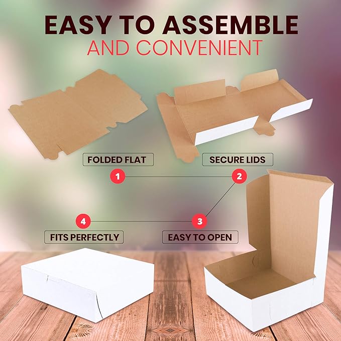 Fit Meal Prep Bakery Boxes - 250 Pack, 8 x 8 x 3 Inches, Kraft Lining, Pastry, Pie, Cookie, Dessert Boxes for Cupcakes, Chocolates, Donuts, Macarons