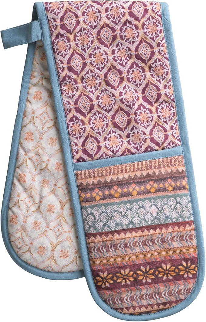 Maison d' Hermine Double Oven Mitts 100% Cotton Double Oven Glove (7"x35") | Heat Resistant BBQ Cooking Gloves with Loop Baking Kitchen Home Hotel Farmhouse Thanksgiving Christmas - Fair Isle