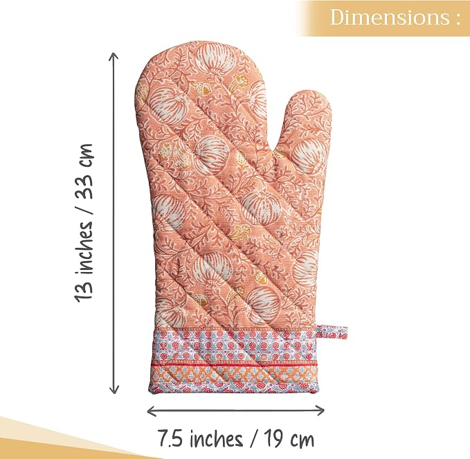 Maison d'Hermine Oven Gloves 100% Cotton Oven Mitt (7" x 13", Pack of 1) | With Loop Heat Resistant BBQ Cooking Gloves Baking Kitchen Handling Hot Pans Thanksgiving Christmas - Harvest Festival