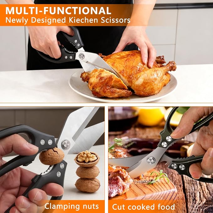 2-Piece Kitchen Scissors Heavy Duty, Stainless Steel Kitchen Shears | Sharp Utility Scissors for Cutting Chicken, Meat, Fish, Vegetables and Poultry, Home kitchen Utensils Gadgets