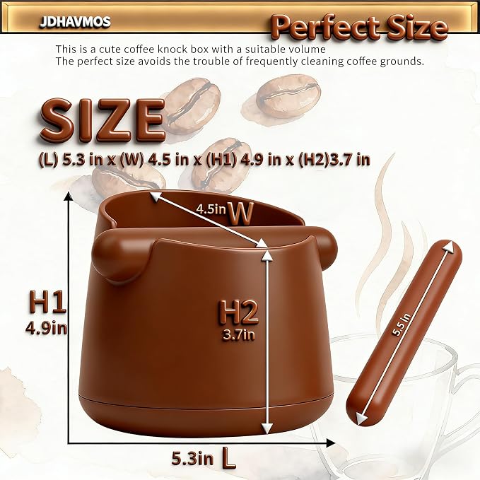 5-Inch Espresso Knock Box, Holds 15+ Coffee Pucks with Barista Towels, Removable Knock Bar & Anti-Slip Base, Espresso Machine Accessories for Home/Office (Modern Brown)