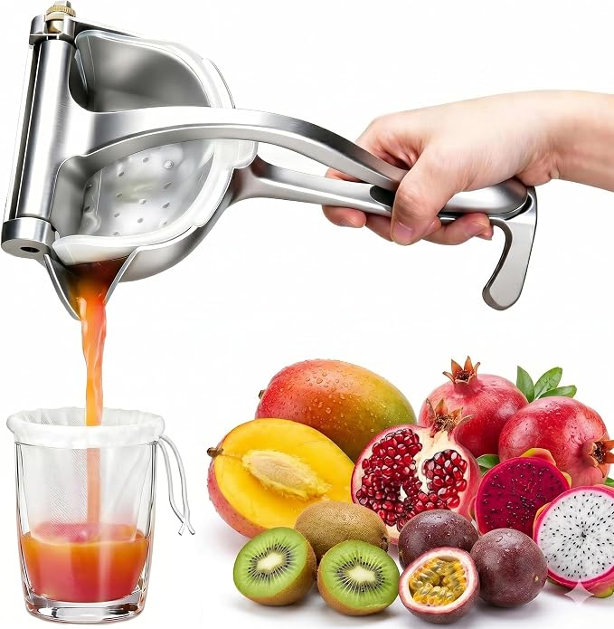 Fruit Juice Squeezer Manual Juicer, Aluminum Hand Juicer Juice Press with 10Pcs Metal Filter filter bag,Juice Squeezer Handheld Manual Juicer Hand Press with Ergonomic Grip for Lemon, Orange & Citrus