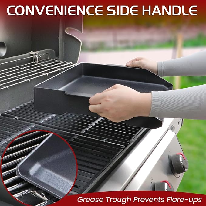 Cast Iron Griddle, Universal Stove Top Flat Griddle Charcoal Gas Grill Pan Insert for Weber Charbroil Nexgrill Replacement Parts Cooking Plate Outdoor Camp Tailgating Teppanyaki Accessory 17" x 13"