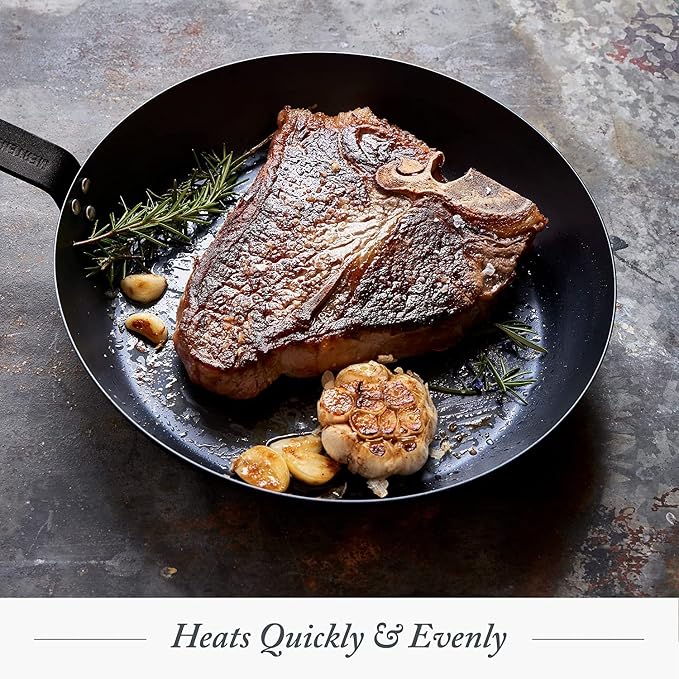 Merten & Storck Pre-Seasoned Carbon Steel 8” Frying Pan Skillet,Use on Induction,Stove and Grill,Durable,Even-Heating,for Searing,Grilling,Oven Use,and Campfire,Indoor/Outdoor,(Pack of 6)