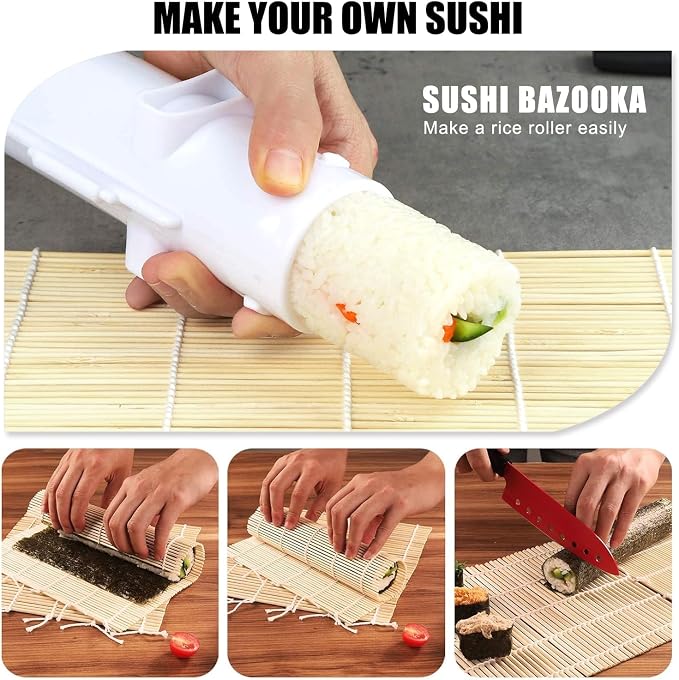 Sushi Making Kit, 22-in-1 Sushi Roller Kit with Bamboo Sushi Rolling Mat, Sushi Bazooka, Avocado Knife, Sushi Knife, Chopsticks, Sauce Dishes, Rice Spreader & More DIY Sushi Party Gift