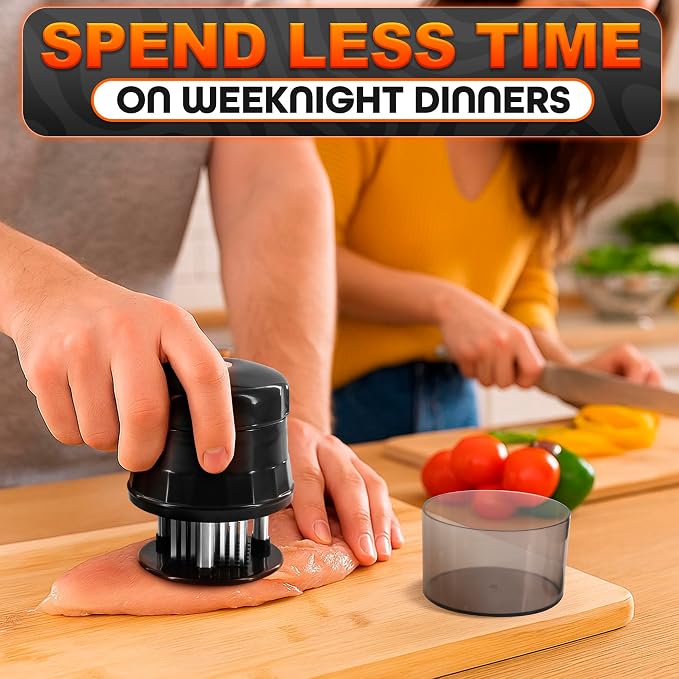 Meat Tenderizer Tool - Convenient Chicken Tenderizer Tool with 56 Sharp Stainless Steel Needle Blades, Safety Lock & Cleaning Brush, Dishwasher Safe - for Beef, Steak, Fish, Meat & Poultry Tenderizers | Blade Tenderizer for Meat with Safety Lock & Clea...