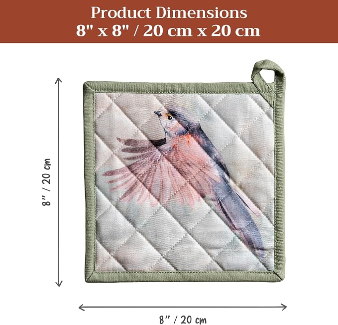 Maison d' Hermine Pot Holders 100% Cotton Potholders (8" x 8", Pack of 2) | Heat Resistant Hot Pads with Loop BBQ Cooking Baking Farmhouse Kitchen Handling Hot Pans Spring Summer - Flying Birds
