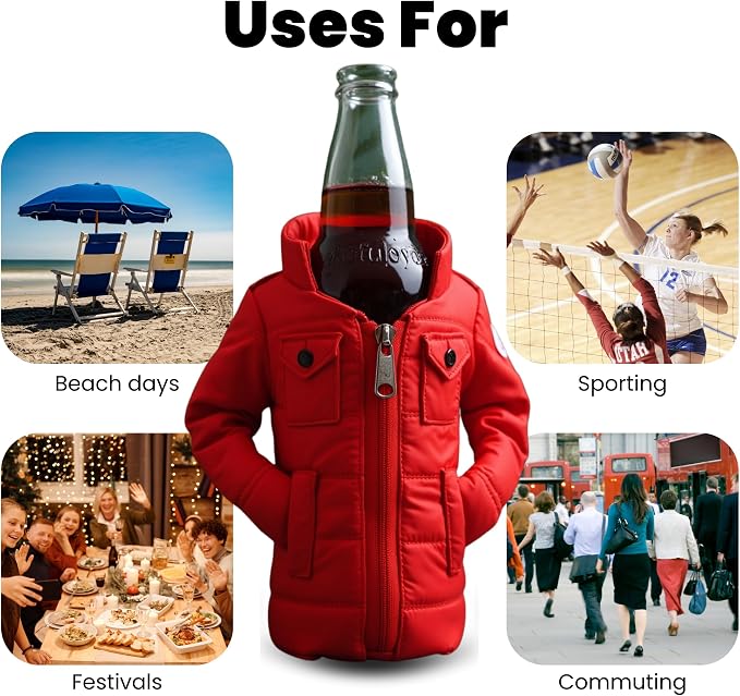 Gadgetime USA - 12oz Insulated Can Cooler Jacket (Red) - Beverage Holder with Detachable Strap - Beer/Soda Carrier - Can Holder with Shoulder Strap - Insulated Sleeve - Funny Gift for Friends & Family