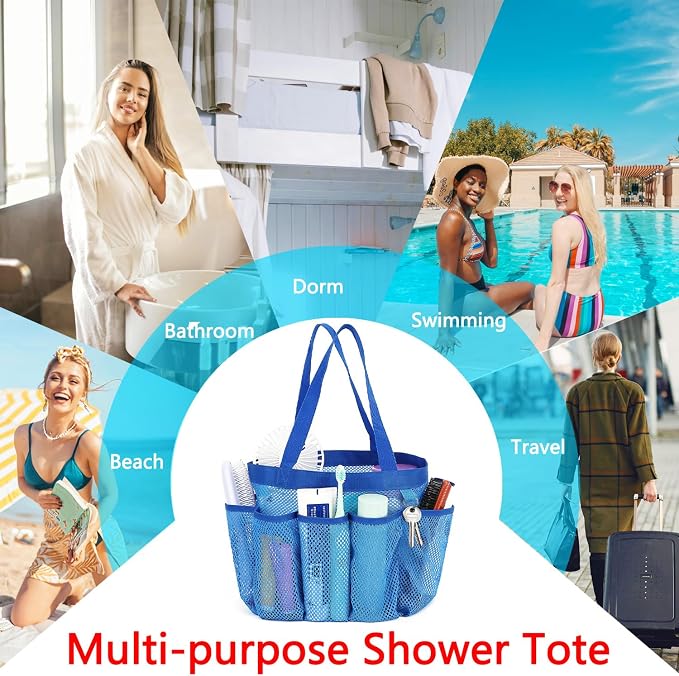 Fammart Mesh Shower Caddy Portable for College Dorm Room Essentials, Odorless Polyester Large Shower Tote Bag with Dual Handles, 8-Pocket Quick-Dry Toiletry Organizer for Travel, Beach, Camping, Gym