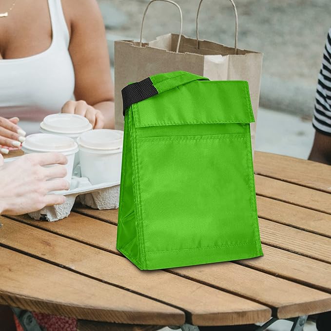 DISCOUNT PROMOS 10 Hook and Loop Insulated Lunch Bags Set - Polyester, Durable, Vibrant, Reusable - Green
