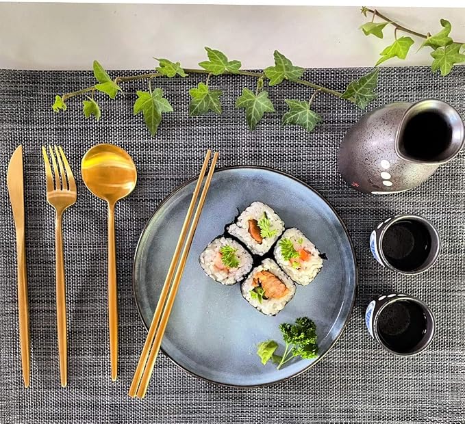 Matte Gold Utensils Set - 16-piece KiiZYs Cutlery Stainless Steel Silverware - Flatware Set Korean Chopsticks Fork Spoon Knife - Cubiertos Dorados Dishwasher Safe Gift Box (Gold, Service for 4)