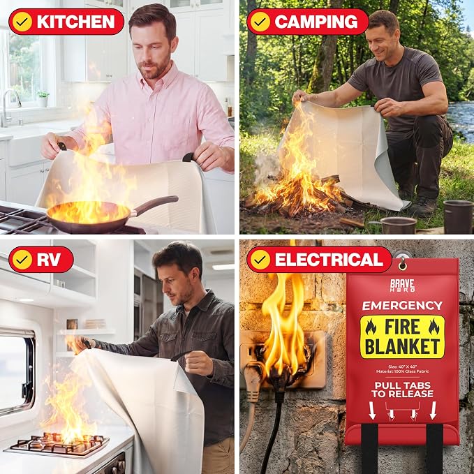 Fire Safety Kit | Kitchen Fire Blanket with Gloves & KN95 Masks | Emergency Fire Suppression Blanket
