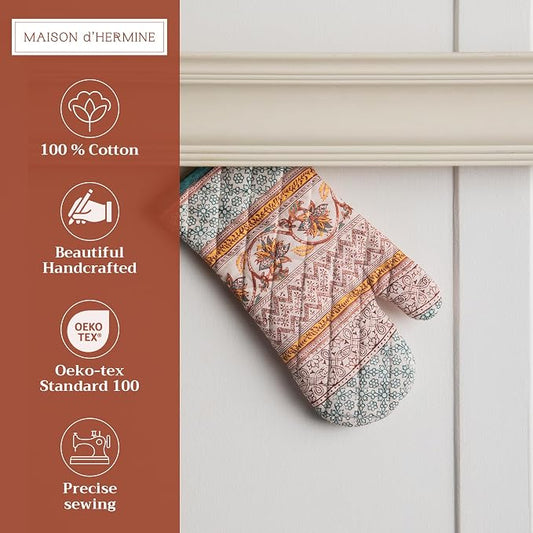 Maison d'Hermine Oven Gloves 100% Cotton Oven Mitt (7" x 13", Pack of 1) | With Loop Heat Resistant BBQ Cooking Gloves Baking Kitchen Handling Hot Pans Thanksgiving Christmas - Nila