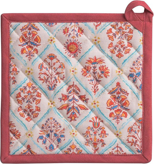 Maison d' Hermine Pot Holders 100% Cotton Potholders (8" x 8", Pack of 1) | Heat Resistant Hot Pads with Loop BBQ Cooking Baking Hotel Kitchen Handling Hot Pans Thanksgiving Christmas - Romane