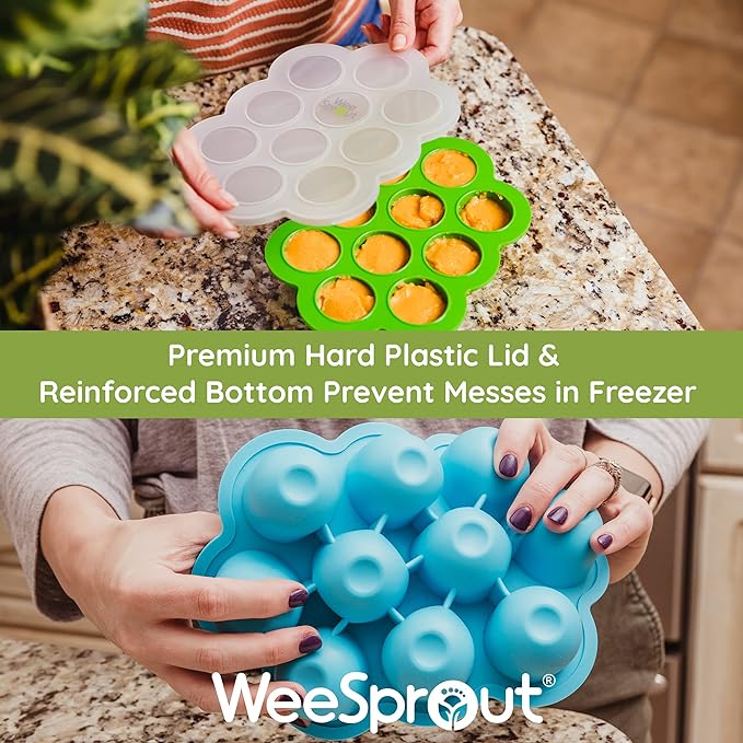 WeeSprout Silicone Freezer Tray with Clip on Lid Perfect Food Storage Container for Homemade Baby Food, Vegetable, Fruit Purees, and Breast Milk (Bright Blue, Ten 1.5 Ounce Sections)