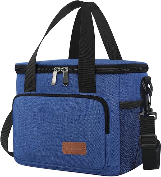 Lunch Bags for Women/Men, Insulated Lunch Bag for Work Office Picnic - Lunch Cooler Bag Leakproof Lunch Box with Adjustable Shoulder Strap - Blue