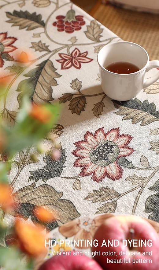 ISAENNE Designer Provence Floral Extra Long Tablecloth Rectangle,Linen Colorful Washable Indoor Table Cloth,Durable Decor Tablecloths for Dining Thanksgiving Kitchen Christmas,63"*110"-Ratina