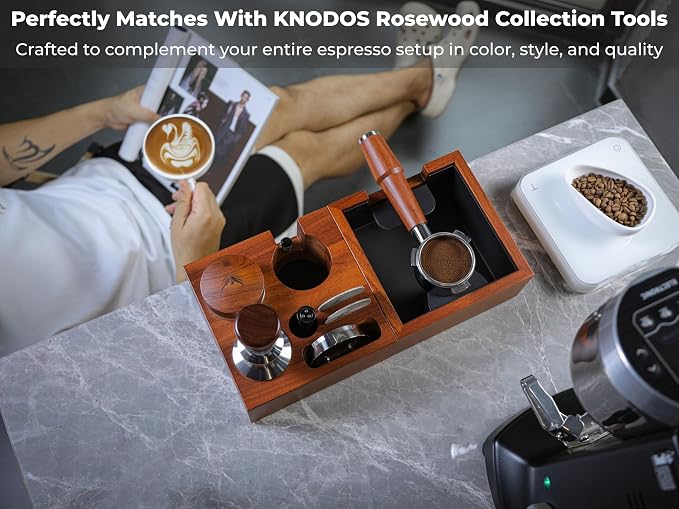 Rosewood Espresso Knock Box Portafilter Tamping Stand with Shock-Absorbing Bar & Non-Slip Design | Premium Dump Bin for Home Barista Stations
