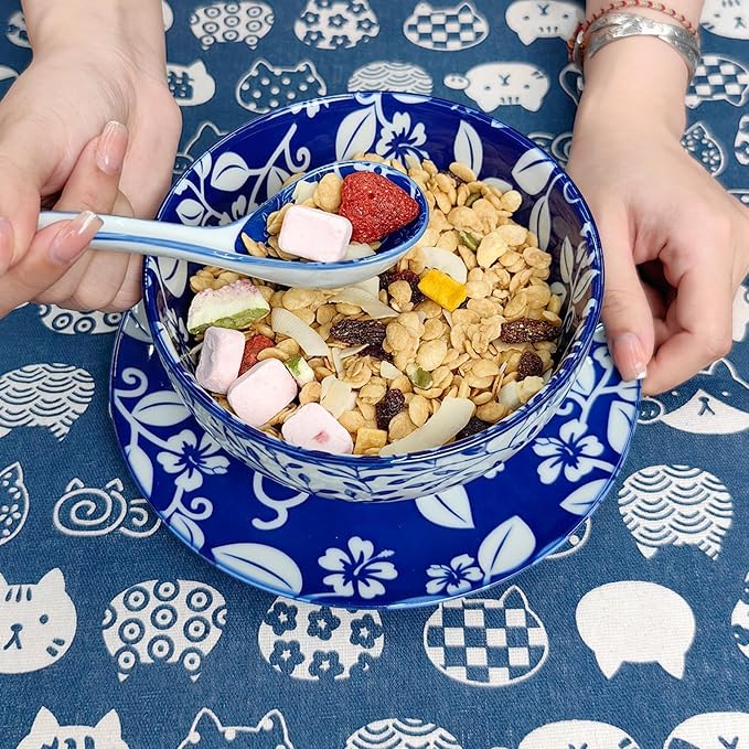 28Oz Ceramic Ramen Noodle Pho Bowl Set with Chopstick&Spoon&Gift box | Lead & Cd Free, Food Safe, Microwave/Oven/Dishwasher Safe, Matching pattern set, foam packed, ideal all-occasion gift