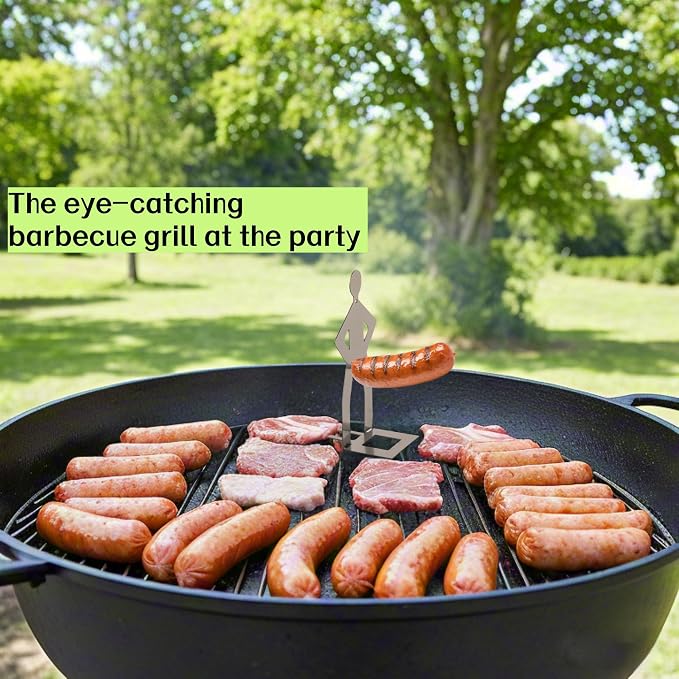 2 PCS Funny BBQ Stand Man Hot Dog Holder-Reusable Stainless Steel Hotdog and Sausage Stand-Portable Hot Dog Roaster-BBQ Grill Accessories-Ideal for Novelty Party and Camping Gifts