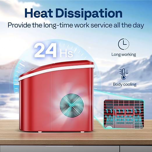 VIVOHOME Countertop Ice Maker 26lbs/Day 9 Ice Cubes in 6 Mins Ice Maker Machine with Hand Scoop and Self Cleaning Ice Cube Maker Red