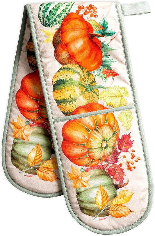 Maison d' Hermine Double Oven Mitts 100% Cotton Double Oven Glove (7"x35") | Heat Resistant BBQ Cooking Gloves with Loop Baking Kitchen Home Hotel Farmhouse Thanksgiving Christmas - Lumina
