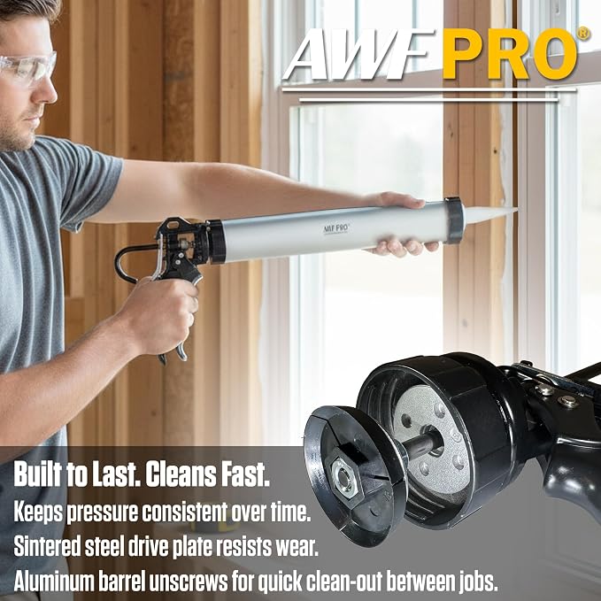 AWF PRO Sausage Caulking Gun 20 oz, 18:1 Thrust Ratio, Pack of 6 | 20 oz Foil Pack and 10 oz Cartridge Convertible, Aluminum Barrel, Includes 3 Tips