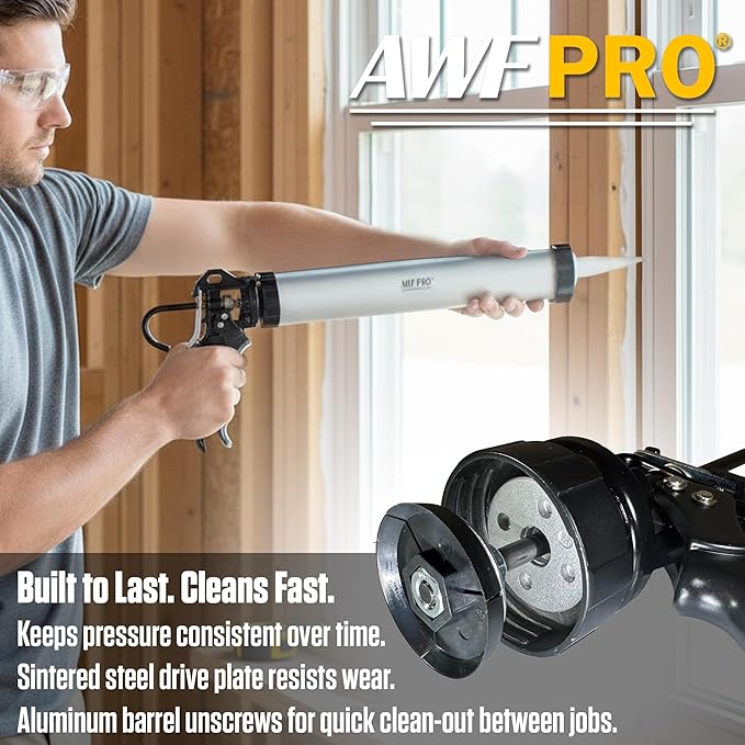 AWF PRO Sausage Caulking Gun 20 oz, 18:1 Thrust Ratio, Pack of 12 | 20 oz Foil Pack and 10 oz Cartridge Convertible, Aluminum Barrel, Includes 3 Tips