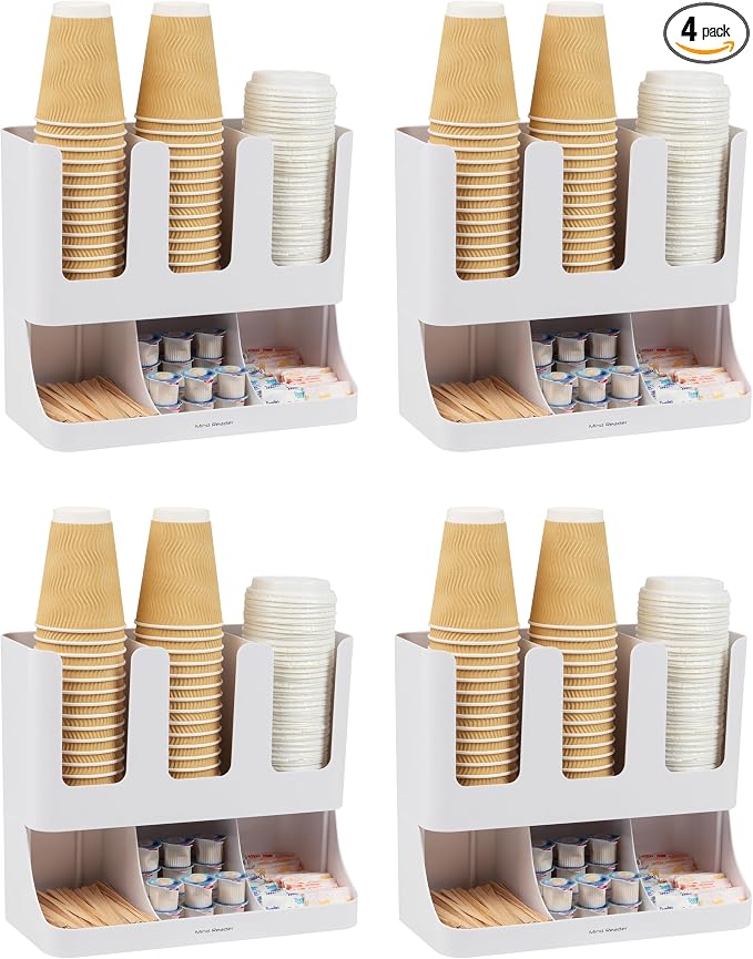 Mind Reader 6 Compartment Upright Breakroom Coffee Condiment and Cup Storage Organizer, White (Pack of 4)