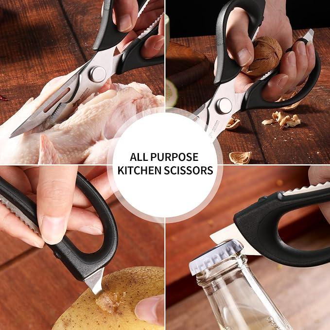 MAD SHARK Kitchen Scissors All Purpose Kitchen Shears Come Apart | Stainless Steel Utility Scissors with Comfort Grip,Heavy Duty Poultry Shears for Chicken,Meat,Fish,Dishwash Safe (BLACK)