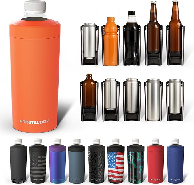 Frost Buddy XL Can Cooler - Fits 12/16/20/24 oz Cans & Bottles (Orange) | Keeps drinks chilled 12+ hrs | No sweat, no condensation | Fits slim & standard cans | Durable, portable design