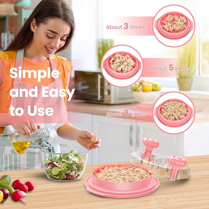 Chicken Shredder Tool Twist Large - Meat Shredders for Chicken Breast | 10'' Pro Visible Kitchen Gadgets Grinder Machine with Brush,Strong Anti-Slip Strip,Ergonomic Handle,BPA Free (Pink)