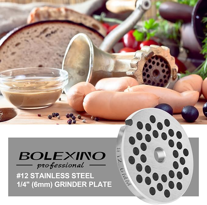 #12 Meat Grinder Plate 6mm, Heavy Duty Stainless Steel | Fits #12 grinders & makes 6mm grind, Rustproof stainless steel, For coarse sausage & burger, Heavy duty for home use.