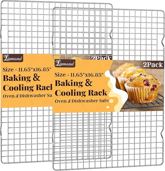 Cooling Racks for Cooking and Baking - 2 PCS 11.65" x 16.85" Grid Wire Baking Rack for Oven Cooking, Baking, Grilling, Roasting - Dishwasher Safe Bacon Rack - Fits Half Sheet Cookie Pan