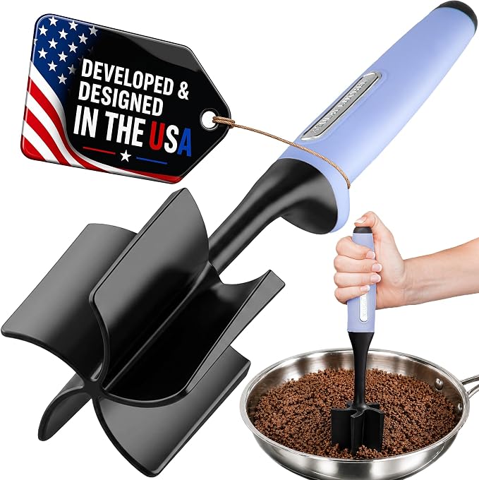 Zulay Kitchen Ground Beef Chopper Tool – 5-Blade Nylon Meat Chopper for Ground Beef, Non-Toxic Food Safe Meat Masher & Breaker, Heat Resistant to 180°C, Dishwasher Safe – Periwinkle