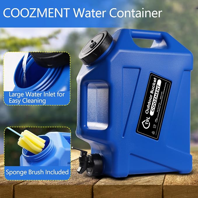 COOZMENT 3.2 Gallon/5 Gallon Water Containers with Spigot, BPA Free Water Jug, Military Green Water Tank, Multifunction Water Storage Containers for Camping Outdoor Hiking,Emergency Storage