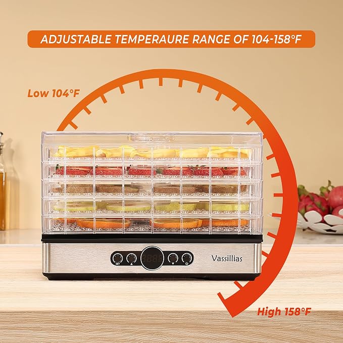 Small Food Dehydrator Dryer - Dehydrator for Healthy Food | Meat, Jerky, Fruit, Vegetable, Mushroom and Herb, 400W, 158°F, Mini Dryer with 5 BPA-Free Drying Racks, White, Model 904
