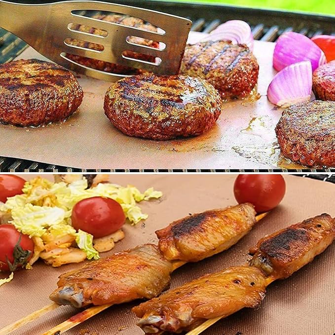 Grill Mats for Outdoor Grill, Set of 7 Copper Grill Mat For Gas Grill, 100% Non-Stick Copper Sheets for Grilling, 15.75 X 13 Inch