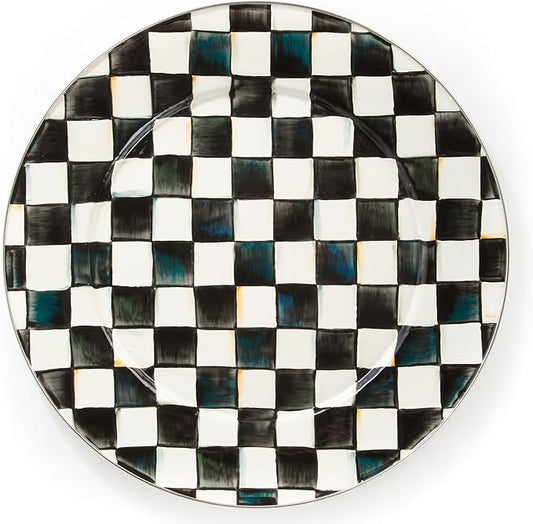 MACKENZIE-CHILDS Enamel Serving Platter, Decorative Serving Platter for Food, 16 Inches, Black-and-White Courtly Check