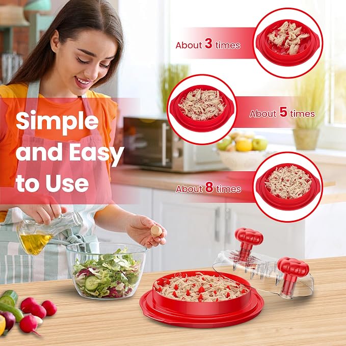 Chicken Shredder Tool Twist Large - Meat Shredders for Chicken Breast | 10'' Pro Visible Kitchen Gadgets Grinder Machine with Brush,Strong Anti-Slip Strip,Ergonomic Handle,BPA Free (Red)