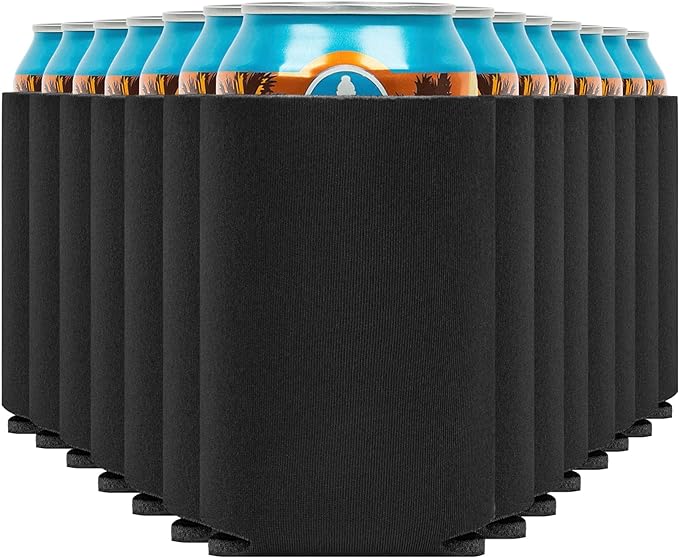 Blank Beer Can Cooler Sleeves (60-Pack) Soft Insulated Beer Can Coolies - HTV Friendly Blank Koolies in Bulk for Beer Cans & Bottles - Black Coolie Blanks for Vinyl Projects & Wedding Favors (Black)