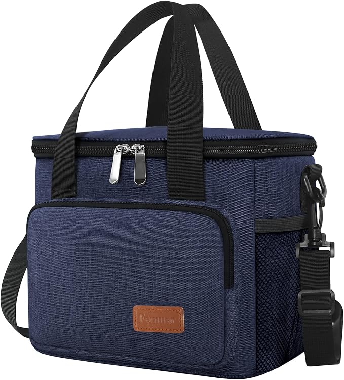 Lunch Bags for Women/Men, Insulated Lunch Bag for Work Office Picnic - Lunch Cooler Bag Leakproof Lunch Box with Adjustable Shoulder Strap - Dark Blue