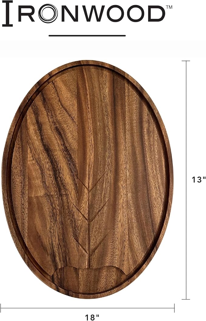 Ironwood Gourmet Osterbotten Oval Carving Board, 18" x 13" Acacia Wood Cutting Board with Juice Channel