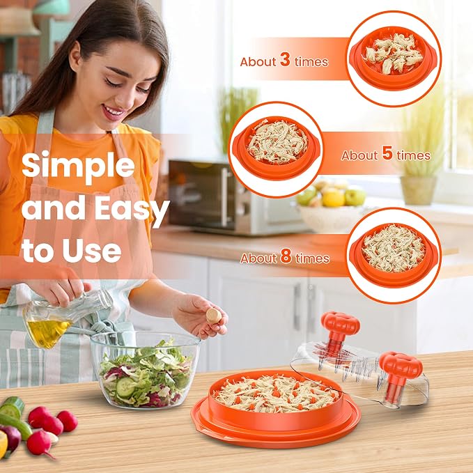 Chicken Shredder Tool Twist Large - Meat Shredders for Chicken Breast | 10'' Pro Visible Kitchen Gadgets Grinder Machine with Brush,Strong Anti-Slip Strip,Ergonomic Handle,BPA Free (Orange)